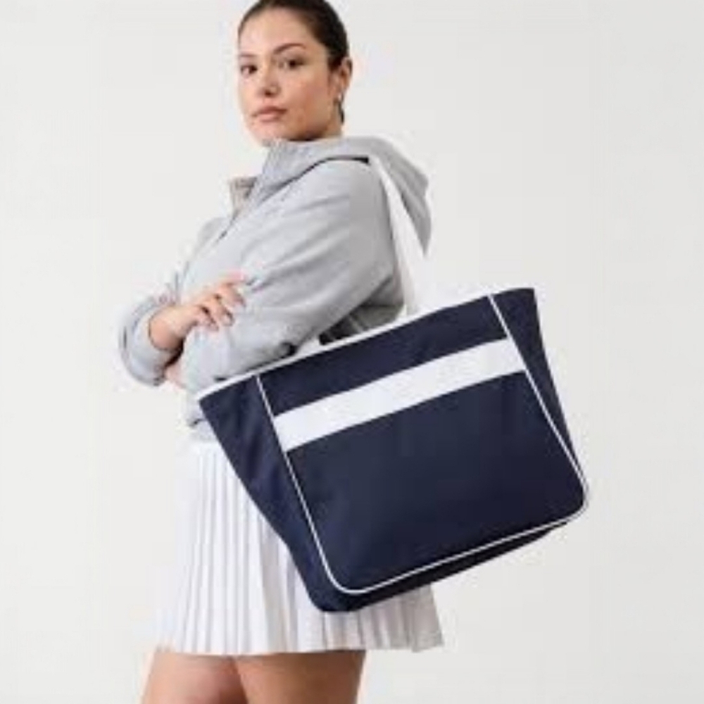 Athleta Navy/White All About Canvas Tote Bag, Athleisure, Sporty, Nautical, NWOT